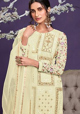 Light Yellow Embroidered Georgette Kurta Set