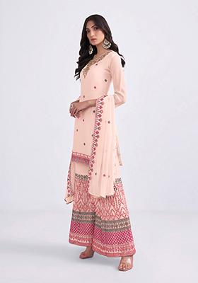Peach Embroidered Georgette Kurta Set