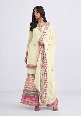 Light Yellow Embroidered Georgette Kurta Set