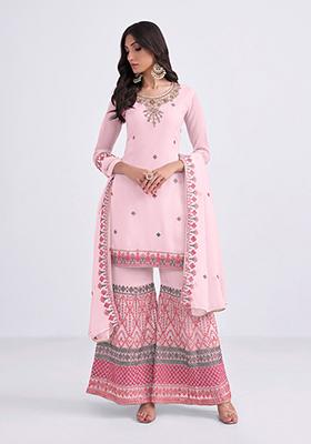 Light Pink Embroidered Georgette Kurta Set