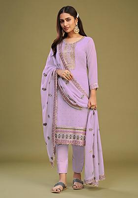 Lavender Embroidered Georgette Kurta Set