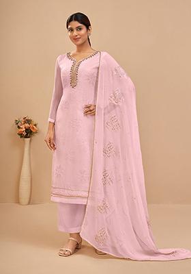 Light Pink Embroidered Georgette Kurta Set