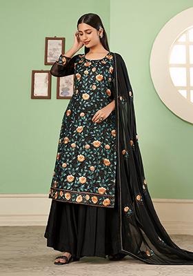 Black Embroidered Georgette Kurta Set