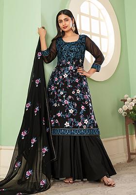 Black Embroidered Georgette Kurta Set