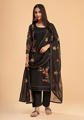 Black Embroidered Georgette Kurta Set