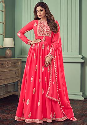 Pink Sequin Thread Embroidered Georgette Anarkali Set