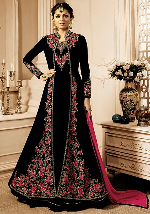 Black Sequin Thread Embroidered Georgette Anarkali Set