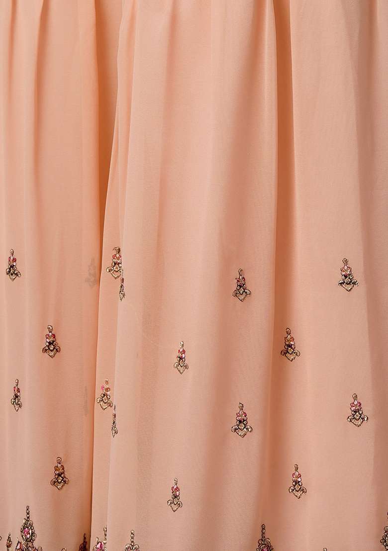Brown Sequin Thread Embroidered Georgette Sharara Set - Indya