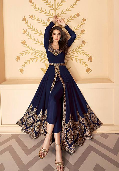 Blue Zari Embroidered Georgette Anarkali Set