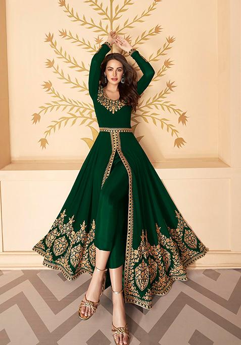 Green Zari Embroidered Georgette Anarkali Set