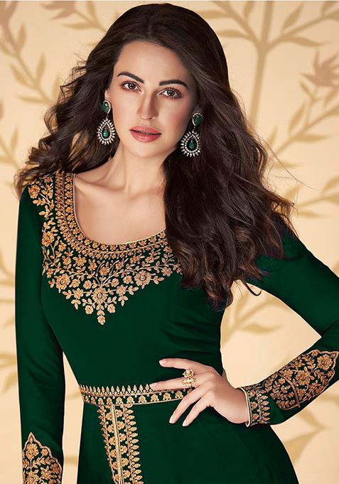 Green Zari Embroidered Georgette Anarkali Set