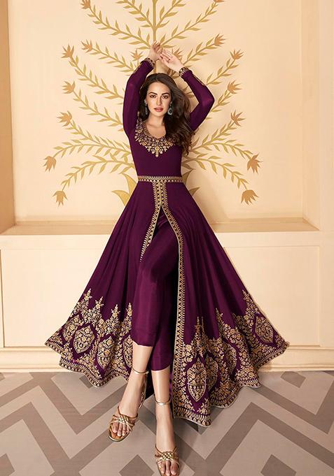 Purple Zari Embroidered Georgette Anarkali Set