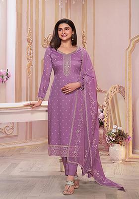 Lavender Embroidered Silk Kurta Set