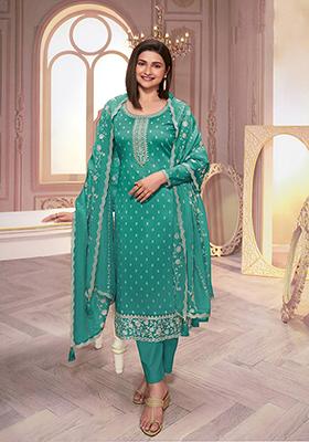 Light Sea Green Embroidered Silk Kurta Set