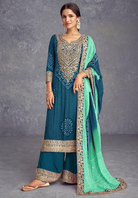 Rama Blue Embroidered Silk Kurta Set