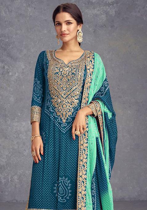 RAMA BLUE AND GOLD FLARED EMBROIDERED DUPATTA main image 0