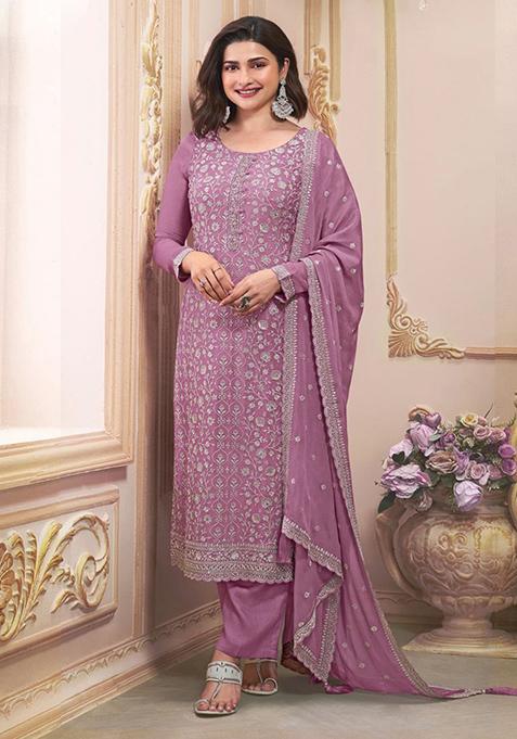 Onion Pink Embroidered Silk Kurta Set