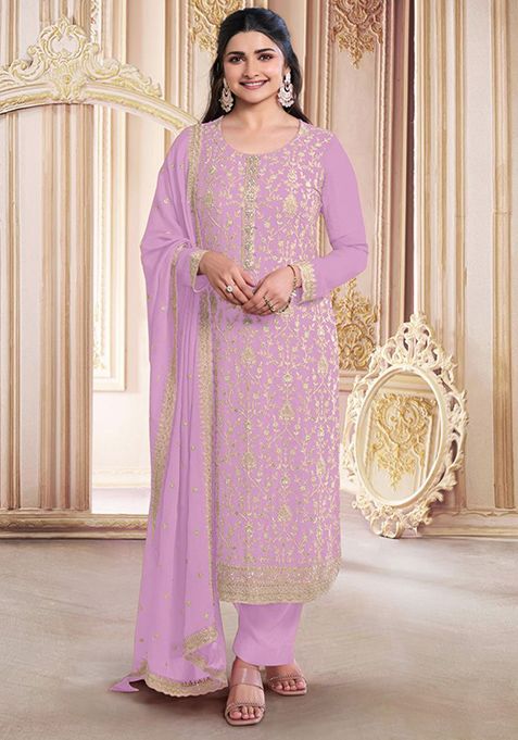 Baby Pink Embroidered Silk Kurta Set