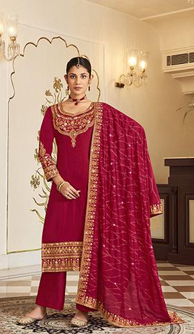 Pink Embroidered Vichitra Kurta Set