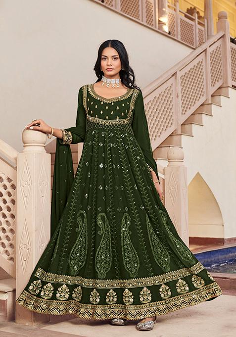 Mehendi Green Embroidered Georgette Kurta Set