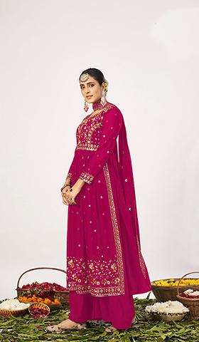 Rani Pink Embroidered Georgette Kurta Set