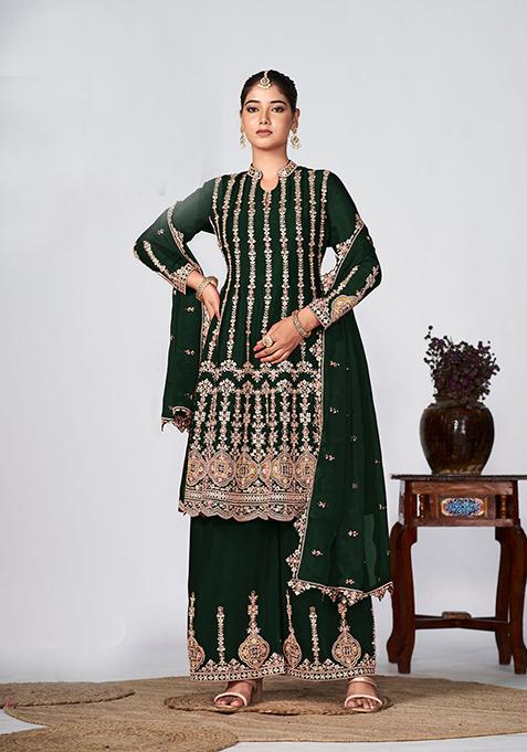 Rama Green Embroidered Chinon Kurta Set