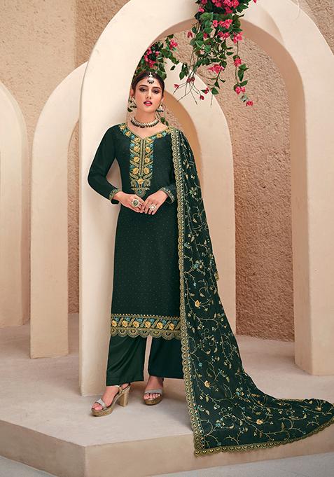 Green Embroidered Georgette Kurta Set