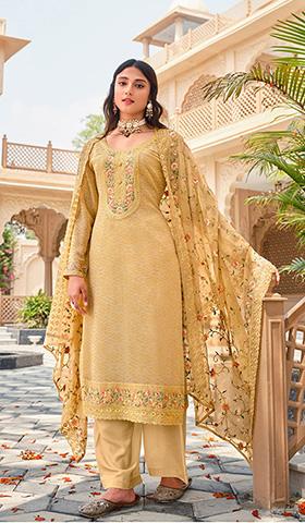 Chiku Brown Embroidered Georgette Kurta Set