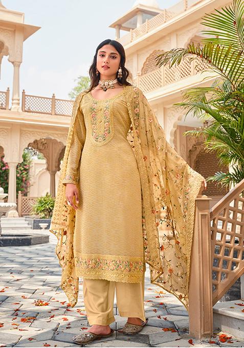 Chiku Brown Embroidered Georgette Kurta Set