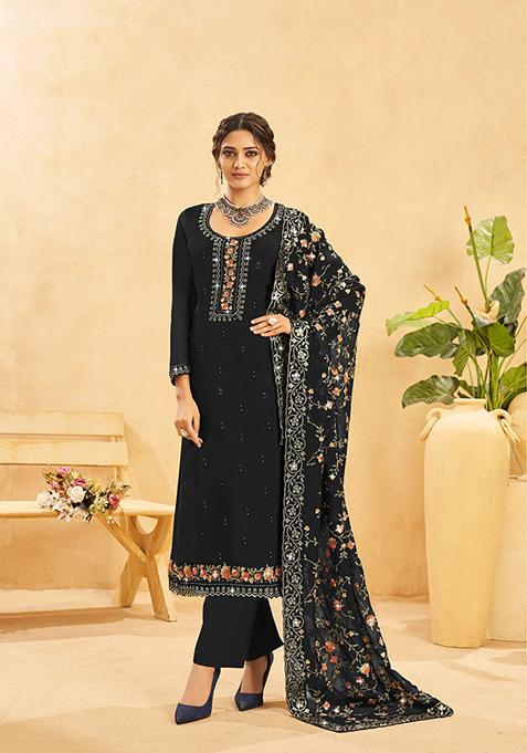 Black Embroidered Organza Kurta Set