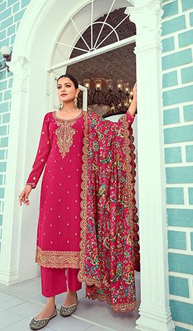 Rani Pink Embroidered Georgette Kurta Set