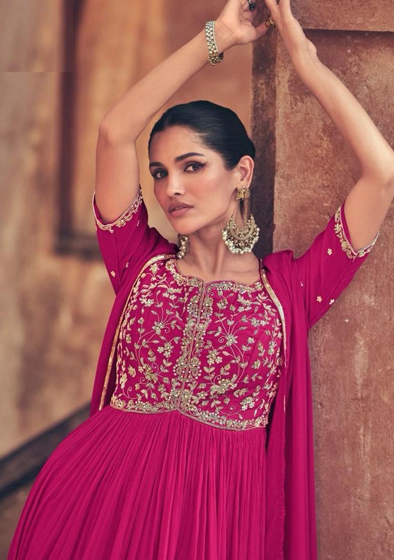 Pink Sequin Embroidered Georgette Anarkali Set