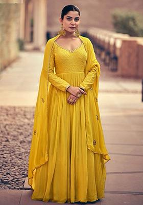 Yellow Sequin Embroidered Georgette Anarkali Set