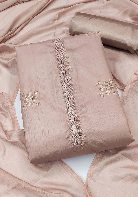 Peach Embroidered Poly Blend Kurta Set