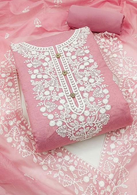 Pink Embroidered Poly Blend Kurta Set