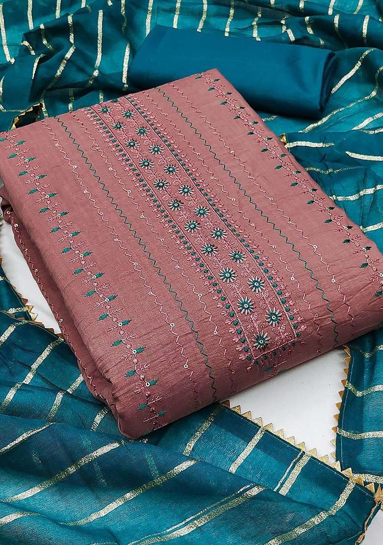 Brown Embroidered Poly Blend Kurta Set - Indya