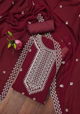 Maroon Embellished Silk Georgette Kurta Set
