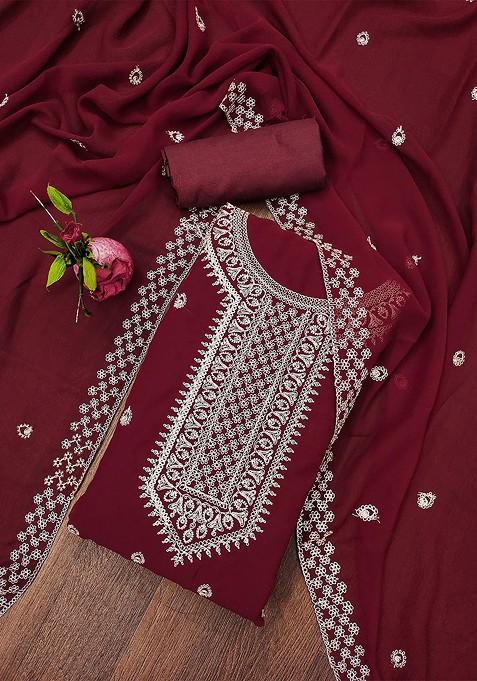 Maroon Embellished Silk Georgette Kurta Set
