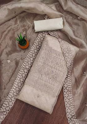 Grey Embroidered Organza Kurta Set