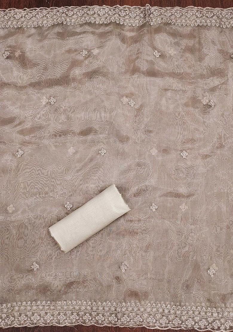 Grey Embroidered Organza Kurta Set - Indya