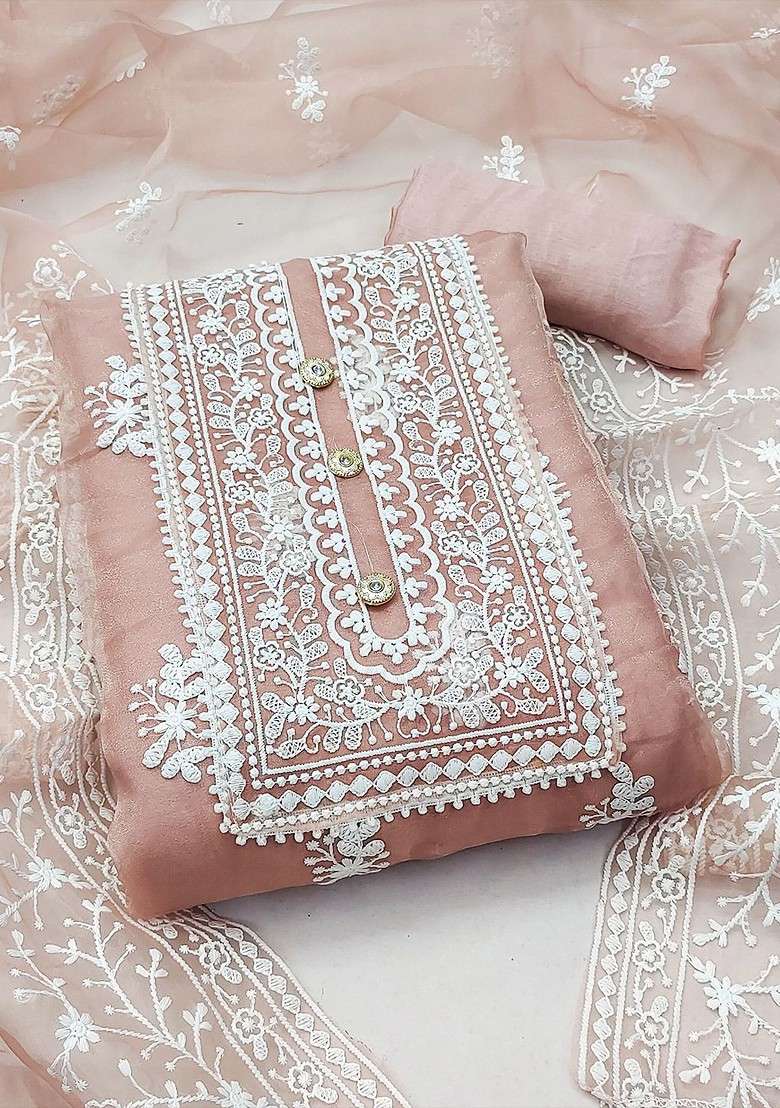 Peach Embroidered Organza Kurta Set - Indya