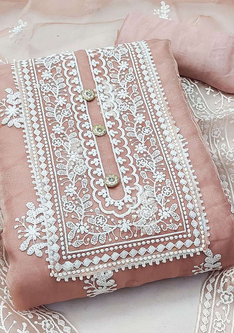 Peach Embroidered Organza Kurta Set - Indya
