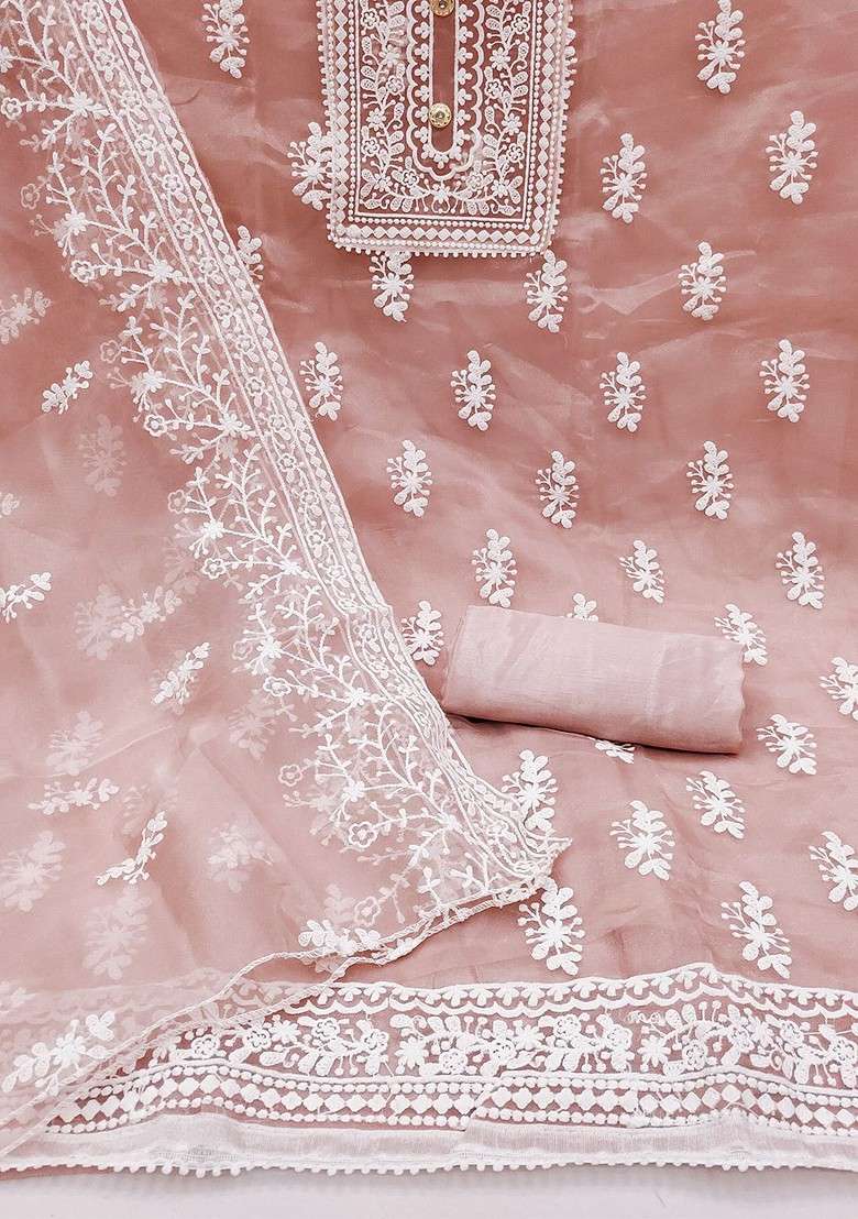 Peach Embroidered Organza Kurta Set - Indya