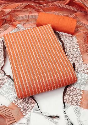 Peach Striped Print Poly Blend Kurta Set