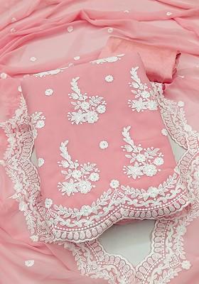 Pink Embroidered Poly Blend Kurta Set