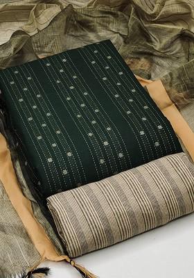 Green Woven Jacquard Kurta Set