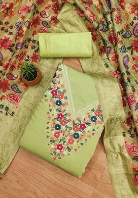 Lime Green Embroidered Poly Blend Kurta Set