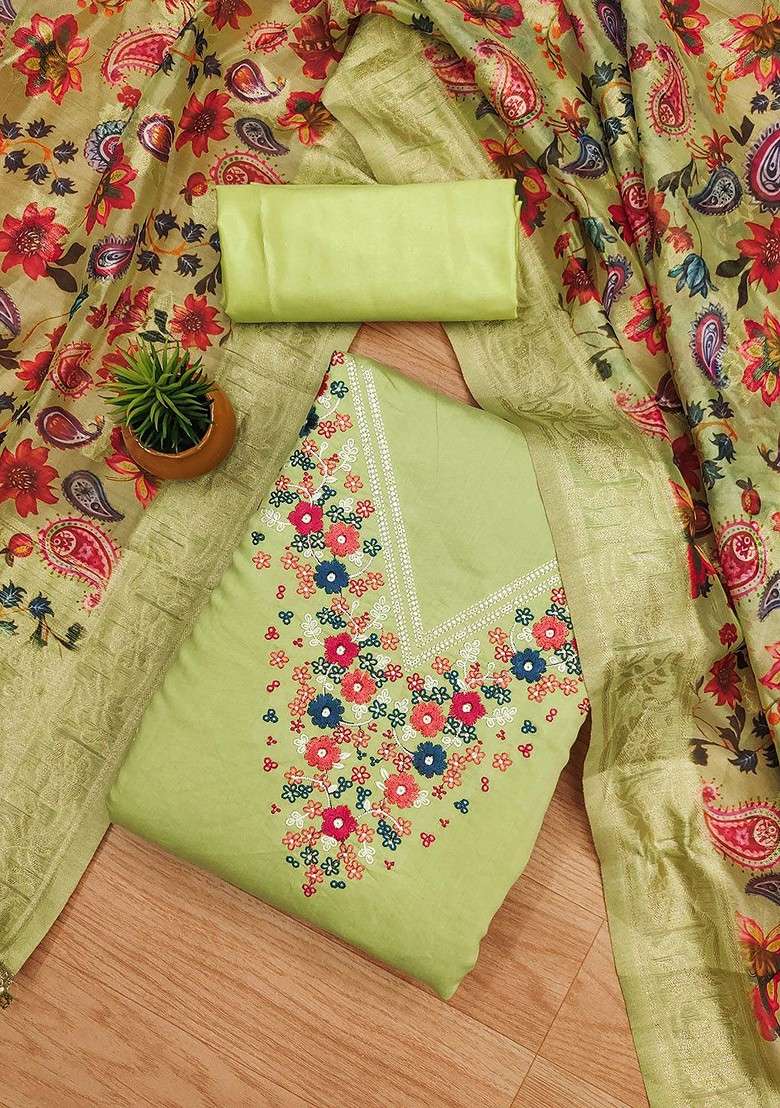 Lime Green Embroidered Poly Blend Kurta Set - Indya