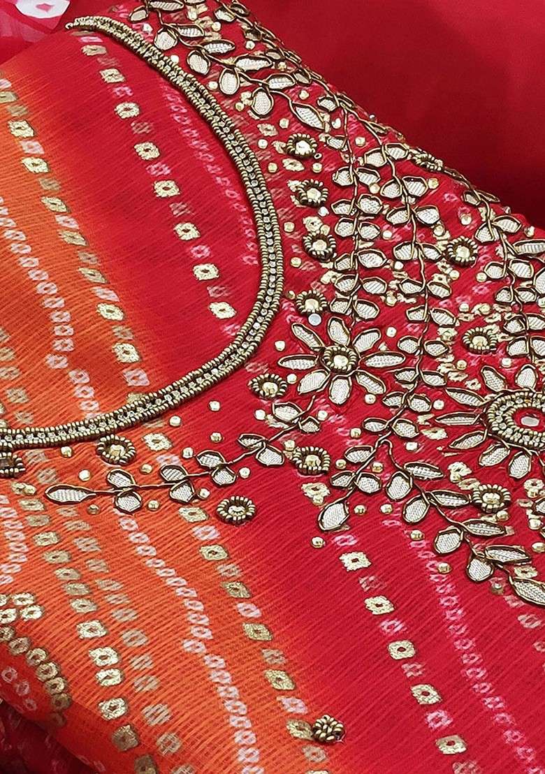 Red Bandhani Blended Punjabi Suit - Indya