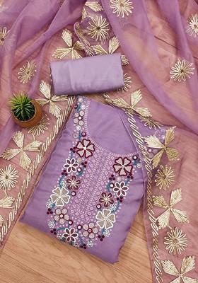 Lavender Embellished Organza Kurta Set